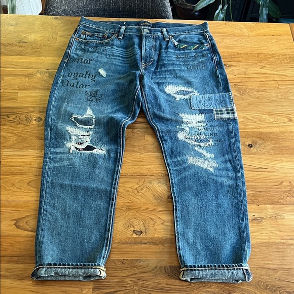 Polo Ralph Lauren Distressed Blue Boyfriend Jeans - Picture 1 of 15